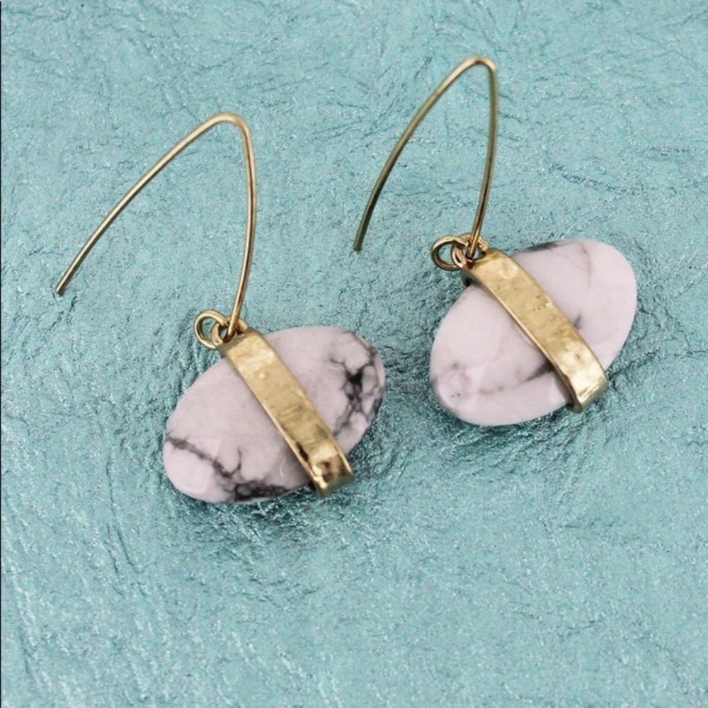 White Oval Howlite Gemstone Earrings